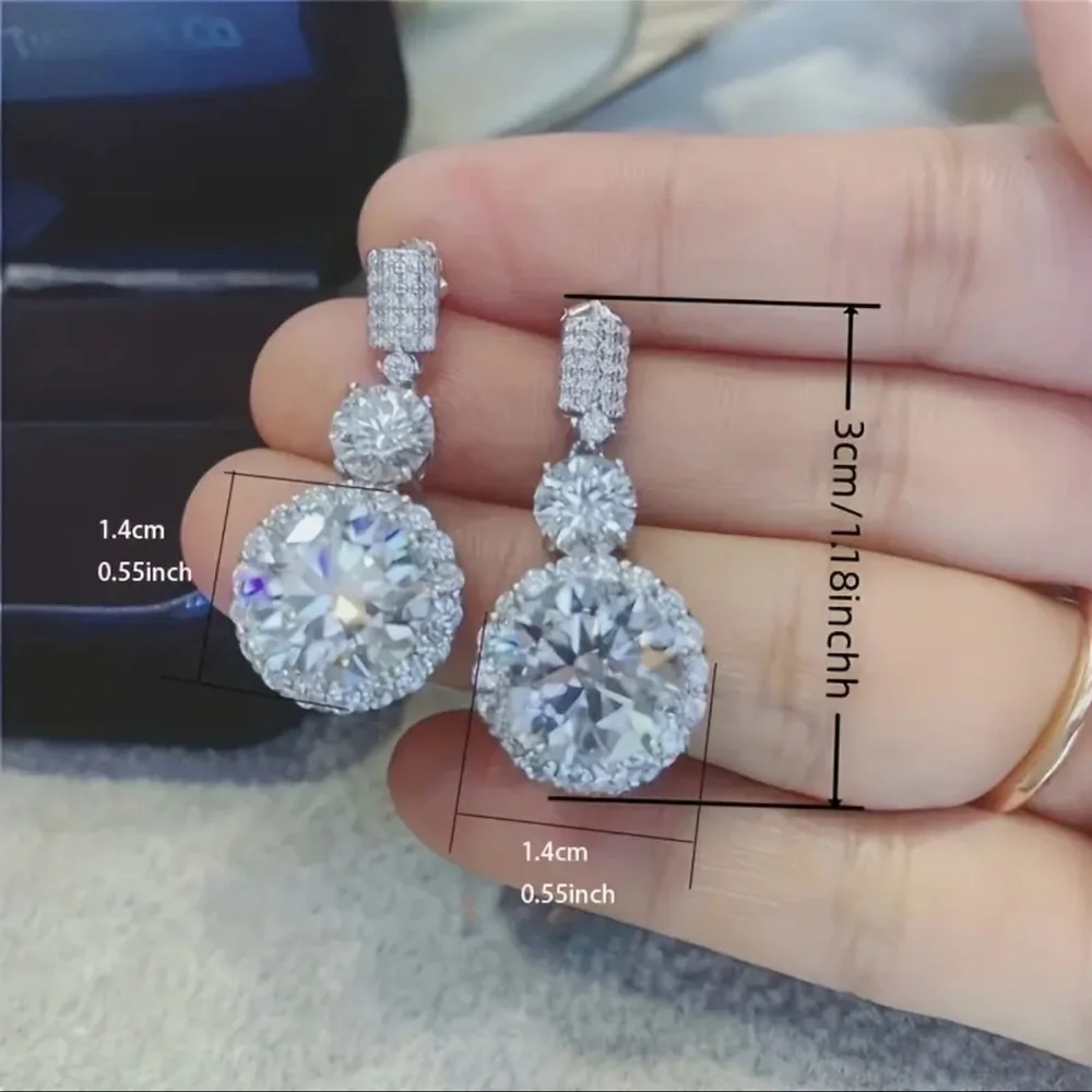 6 Ct T.W. Round Simulated Diamond Halo Drop Dangle, Beautiful, Bridal Earrings - Picture 7 of 10